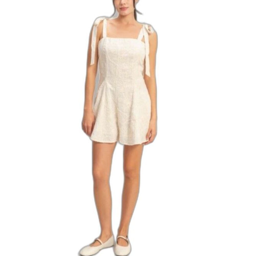 Fame And Partners Women's Cream Linen-Look Sleeveless Strappy Mini Romper Size 8